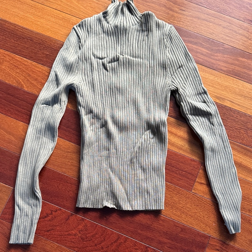 Zara Gray Ribbed Turtleneck Top
